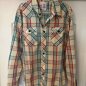 Topo Designs Button Down - Cream w/ Multi-Colored Checkered - XL